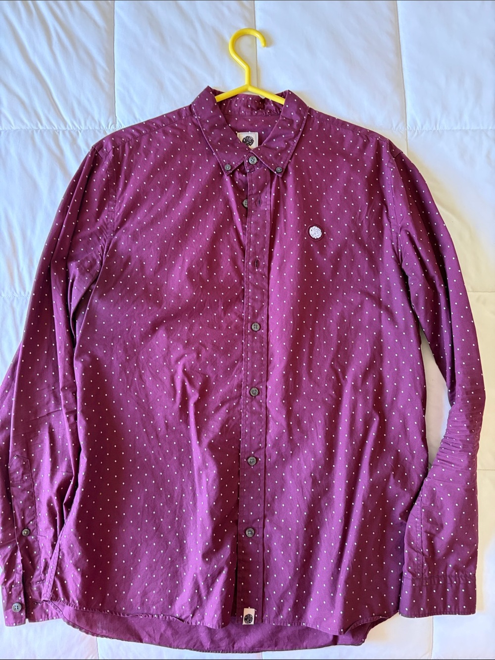 Pretty Green Men's Burgundy Button-Down Shirt with White Microdots